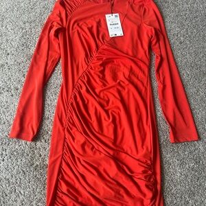 Zara Vibrant Red Long Sleeve Dress